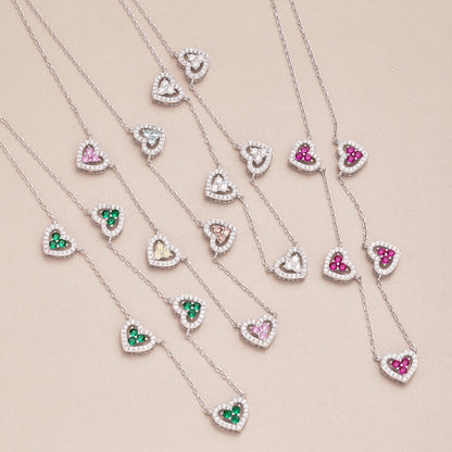 [Together]Sparkling Five Heart Necklace