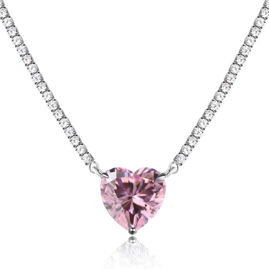 [Together]8.0 Carat Versatile Colorful Sweet Heart-Shaped Tennis Necklace