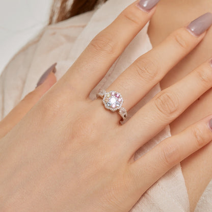 [Together]Delicate Colorful Round Cut Flower Shape Wedding Ring