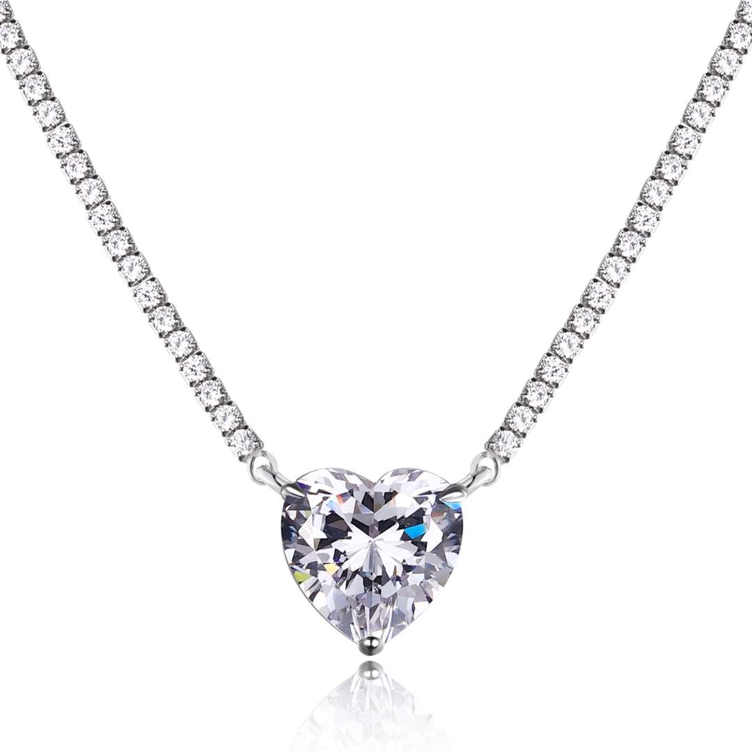 [Together]8.0 Carat Versatile Colorful Sweet Heart-Shaped Tennis Necklace