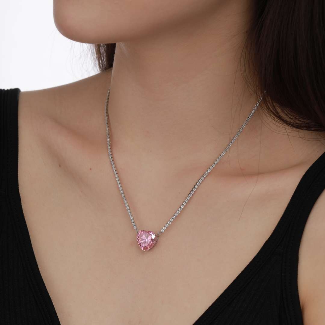 [Together]8.0 Carat Versatile Colorful Sweet Heart-Shaped Tennis Necklace