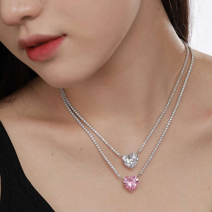 [Together]8.0 Carat Versatile Colorful Sweet Heart-Shaped Tennis Necklace