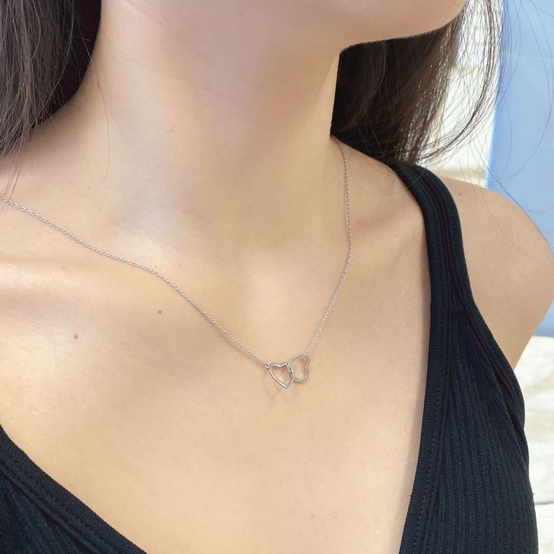 [Together]Sterling Silver Love Double Ring Necklace