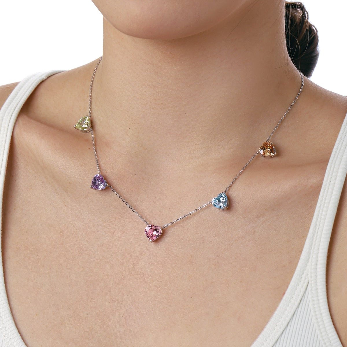 [Together]Sparkling Colorful Heart Cut Necklace