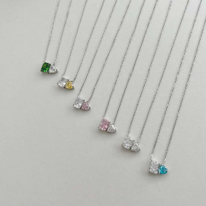 [Together]Dazzling Square & Heart Shape Necklace