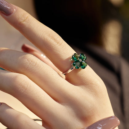 [Together]Heart-shaped Four-Leaf Clover Ball Ring