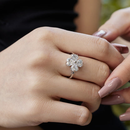 [Together]Heart-shaped Four-Leaf Clover Ball Ring