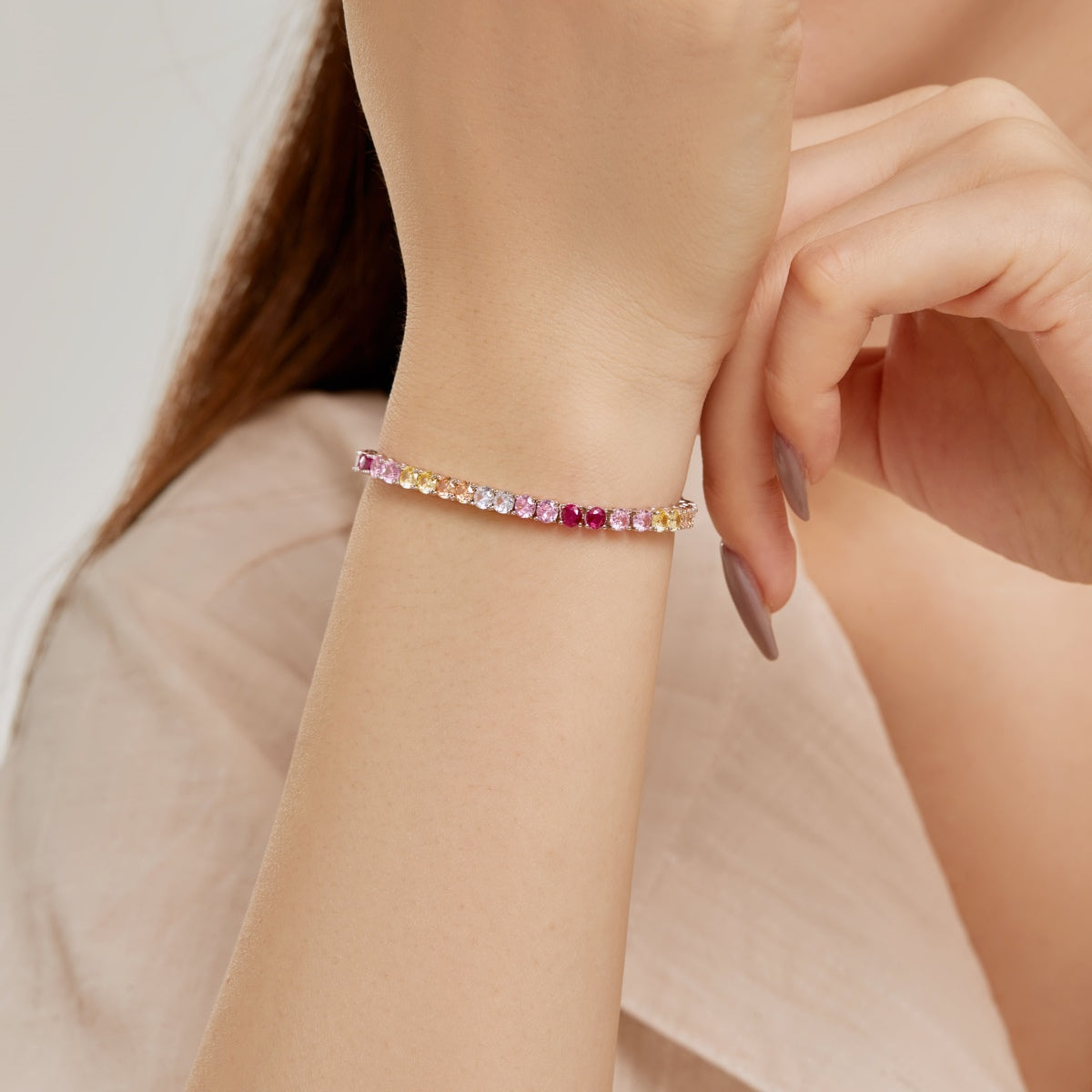 [Together]Radiant Colorful Round Cut Tennis Bracelet