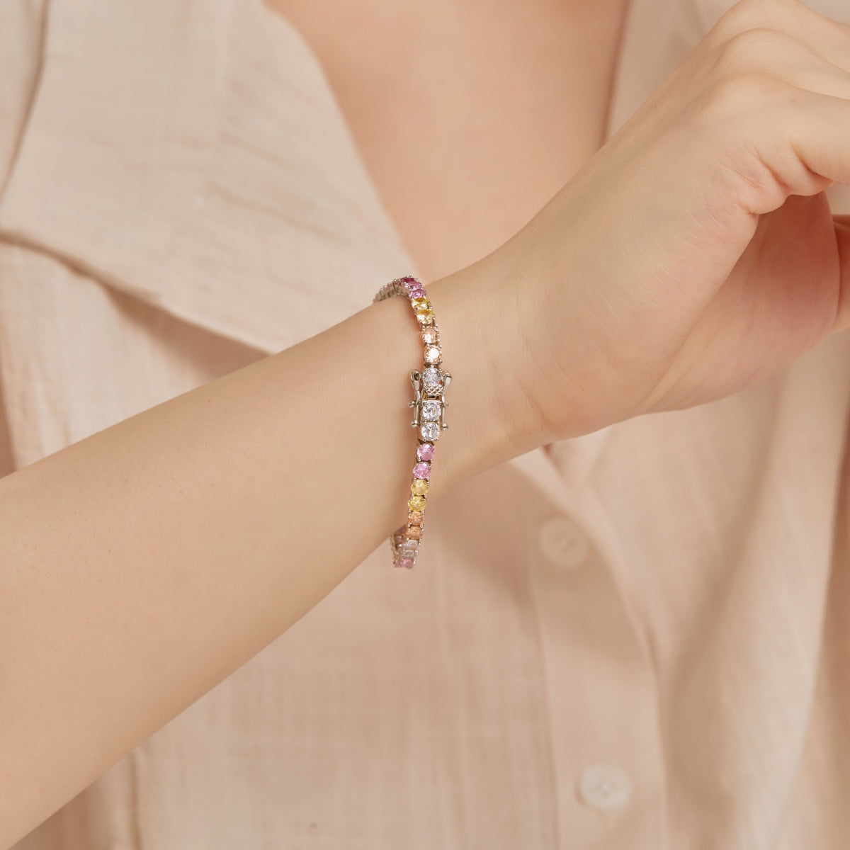 [Together]Radiant Colorful Round Cut Tennis Bracelet