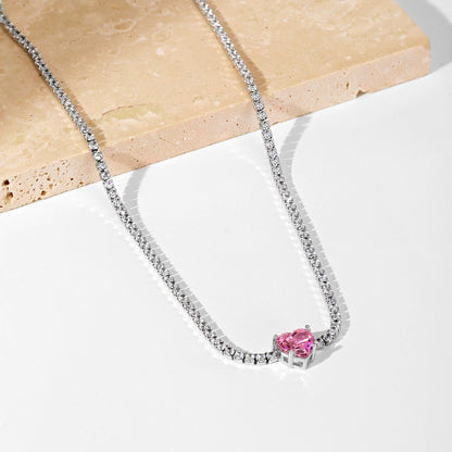 [Together]2.0 Carat Sparkling Tennis Heart Cut Necklace