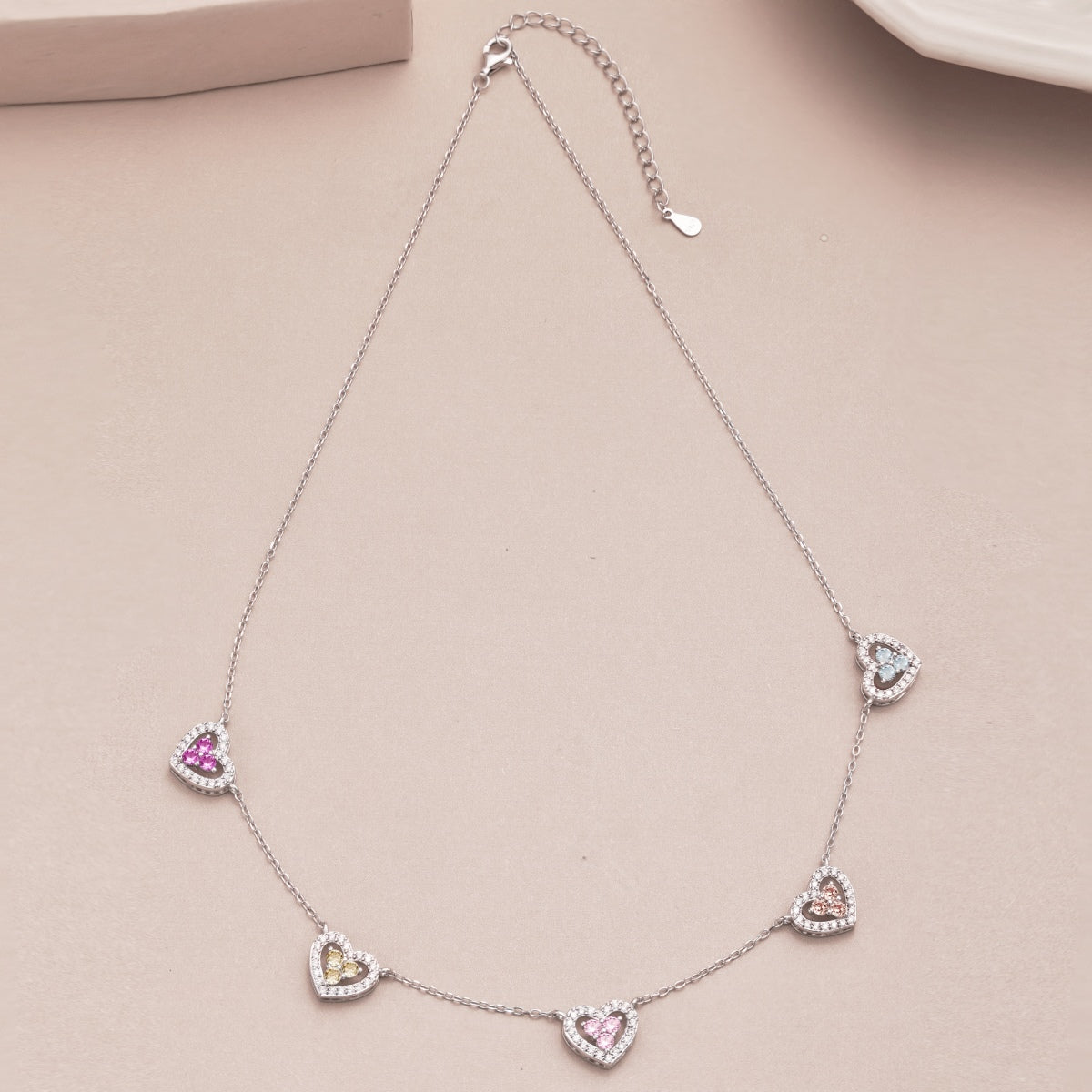 [Together]Sparkling Five Heart Necklace